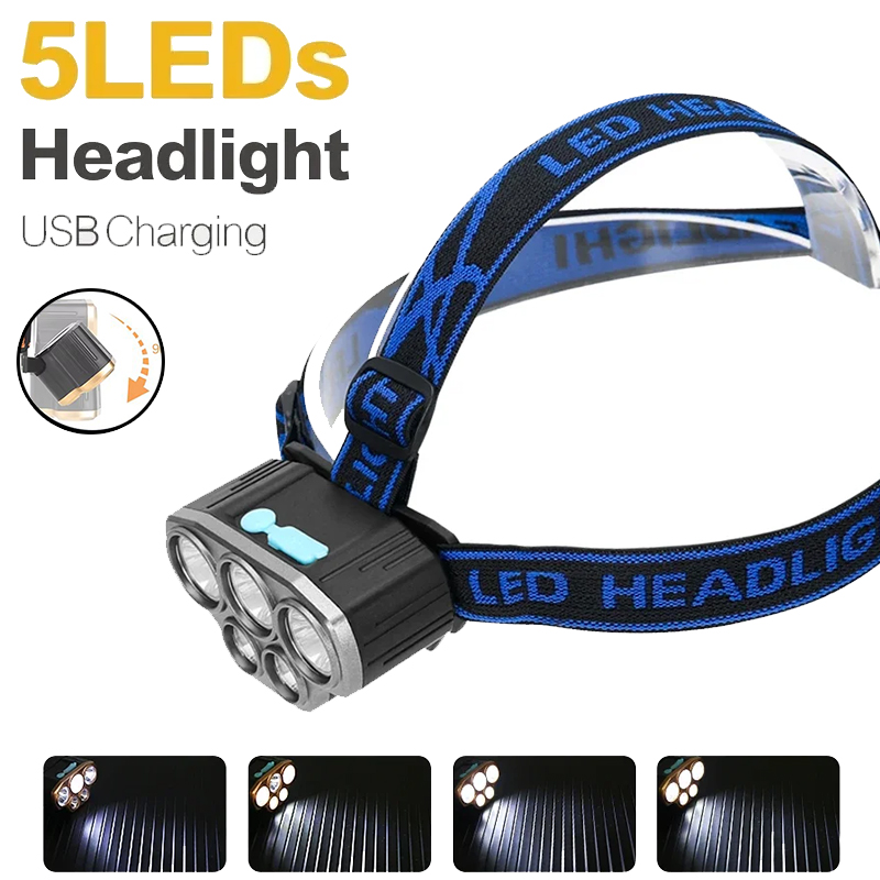 Running Headlamp - Перезаряжаемый налобный фонарь с 5 светодиодами,